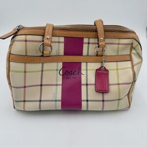 Coach Women's Satchel with Plaid and Pink Stripe